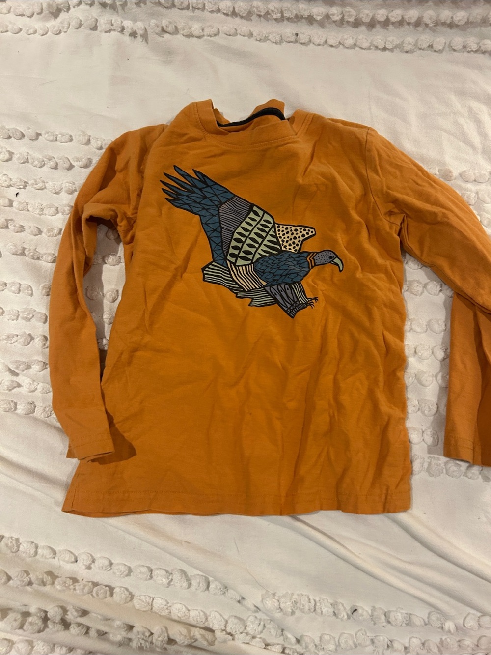 Tea Collection Orange Long-Sleeve Tee with Stylized Bird Graphic